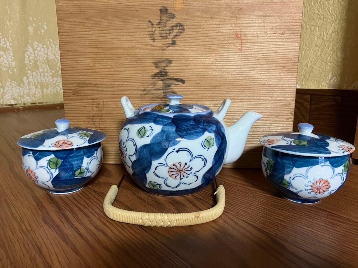 煎茶道 神代タモ碗入＋染付煎茶椀5客セット23 煎茶道 神代タモ碗入＋染付煎茶椀5客セット23